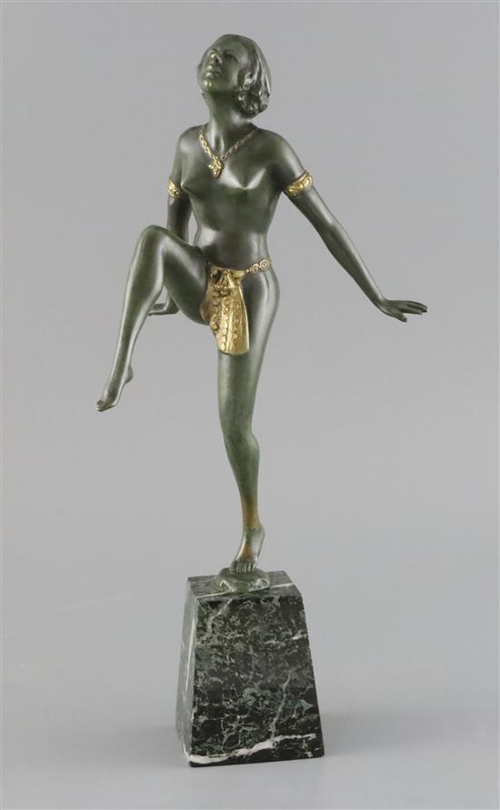 Eugene J. Urbain (1855-1934). A parcel gilt bronze figure of a Middle Eastern dancing girl, height 13.5in.